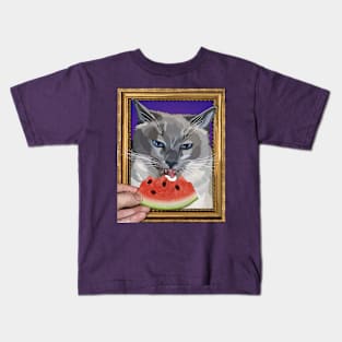 Surreal Portrait of a Cat Eating Watermelon Kids T-Shirt